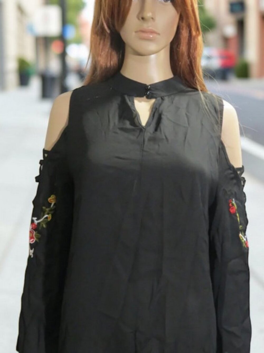 NEW Black Open Shoulder Embroidered Dress
